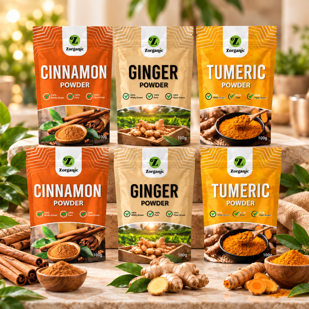 6 Packets - Zorganic Fiji Spice Value Bundle – Cinnamon, Ginger & Turmeric