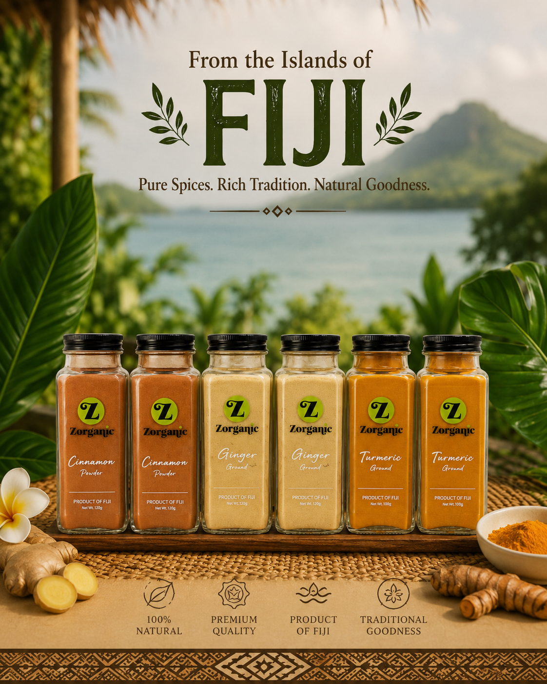 6 Jars - Zorganic Fiji Spice Value Bundle – Cinnamon, Ginger & Turmeric