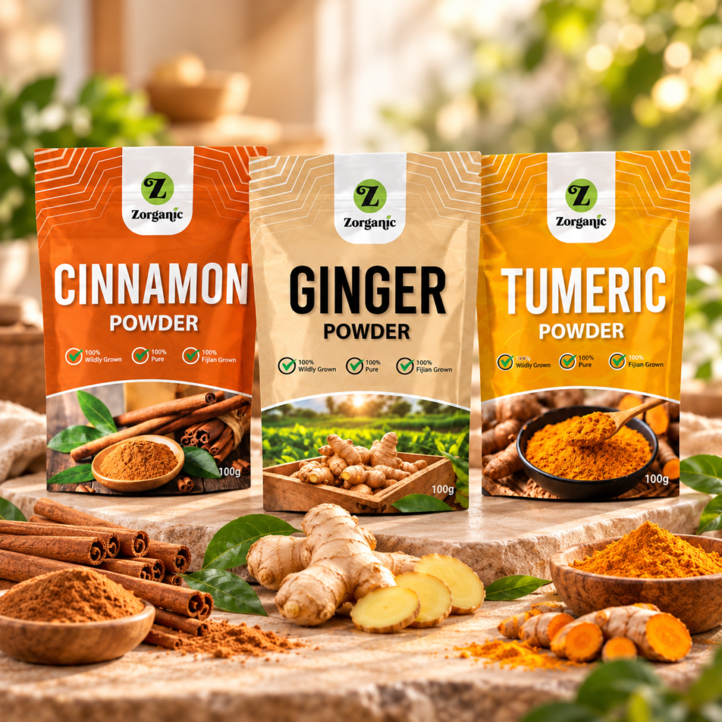 3 Packets - Zorganic Fiji Spice Value Bundle – Cinnamon, Ginger & Turmeric